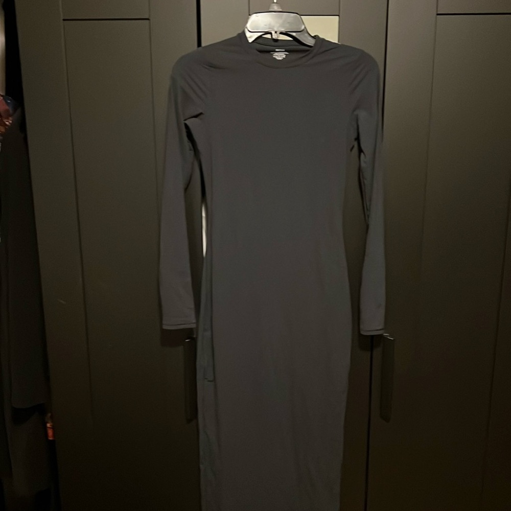 SKIMS Long Sleeve Bodycon Maxi Dress in Dark Gray